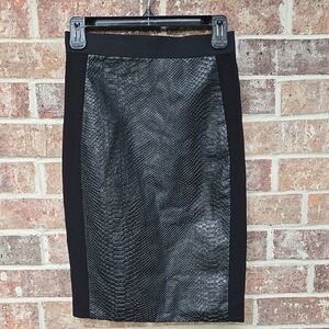 Mason Black Leather Python Embossed Midi Pencil Skirt Size 4
